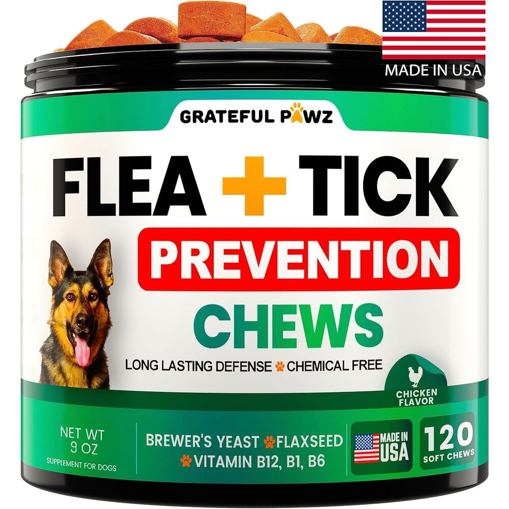 Flea and Tick Prevention for Dogs Chewables Natural Supplement, All Breeds & Age